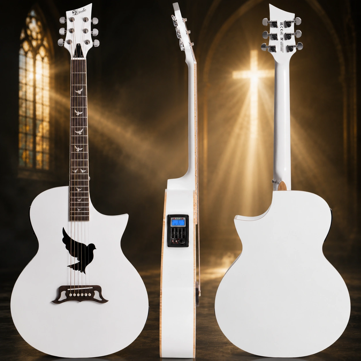 W31 Lindo White Dove V3 Electro Acoustic Guitar & Premium Hard Case