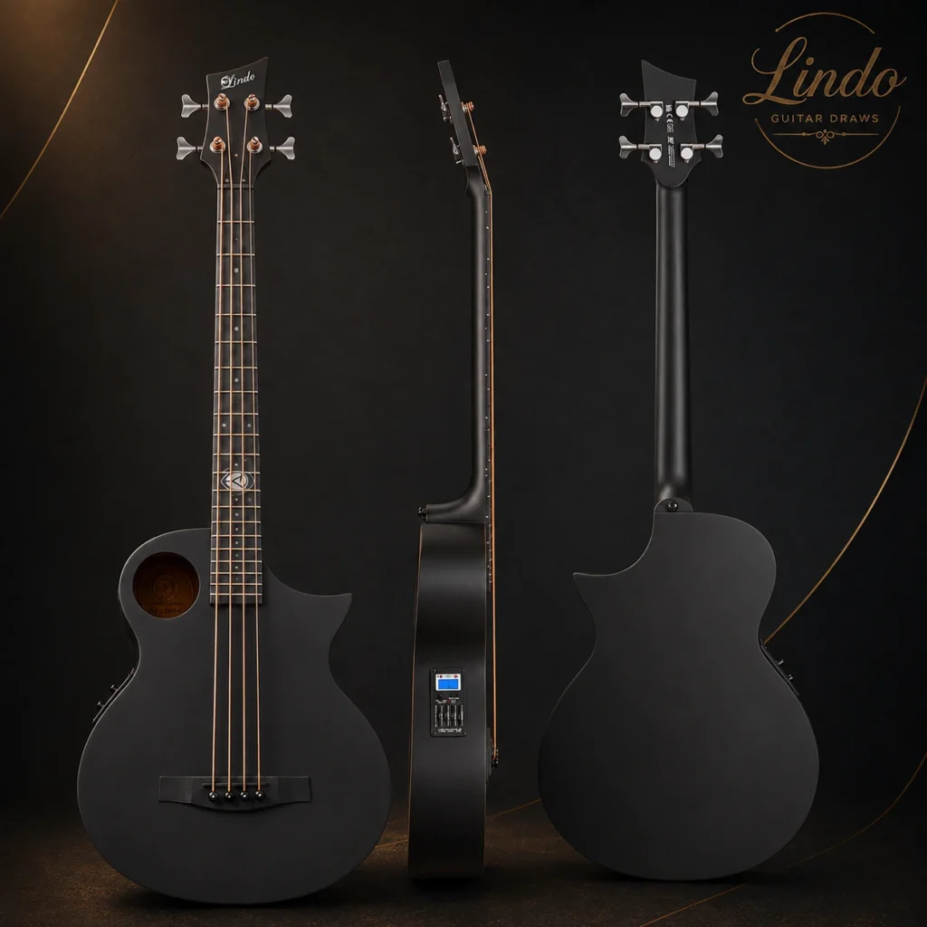W32 Lindo Neptune V3 Short Scale Electro Acoustic Bass Guitar & Hard Case