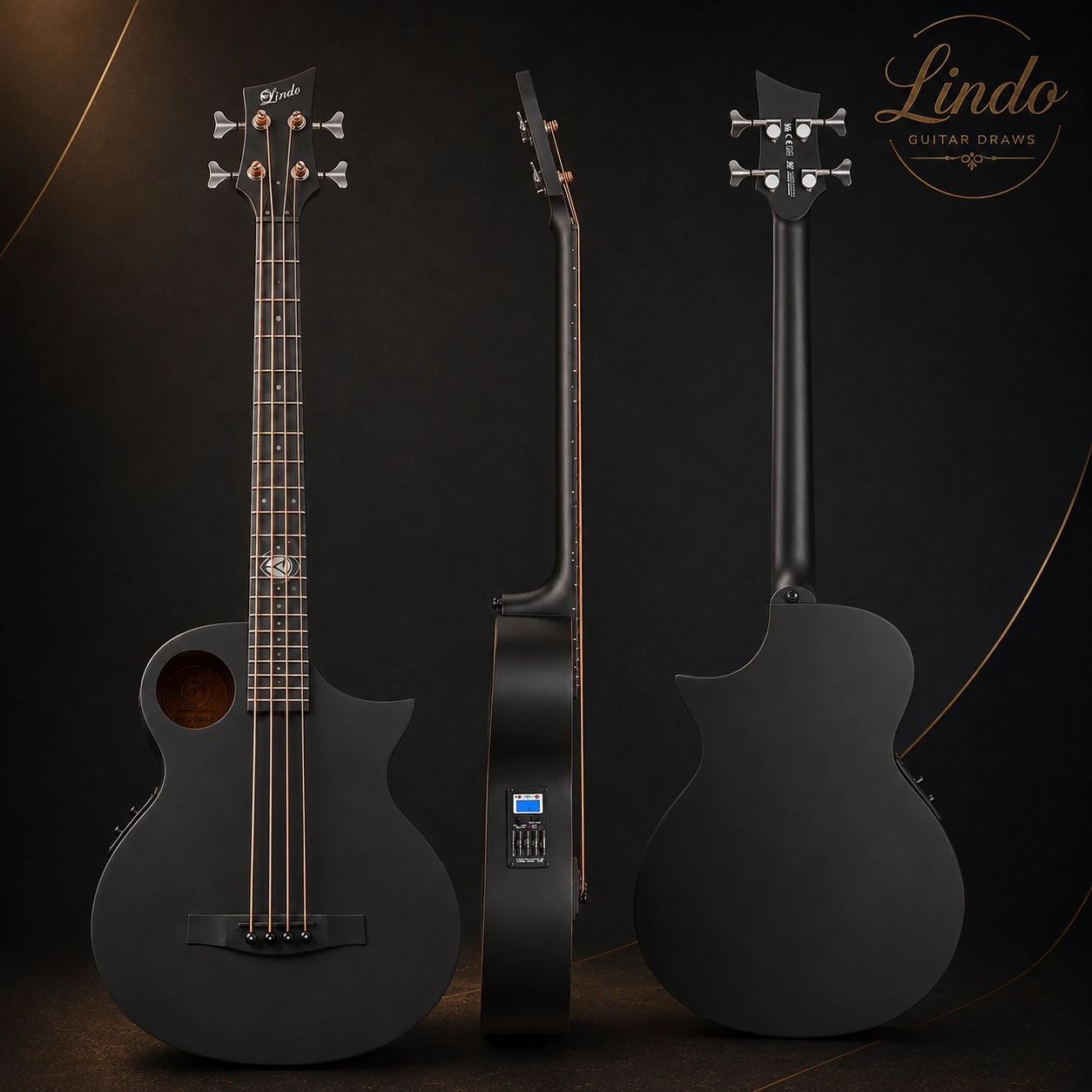 W32 Lindo Neptune V3 Short Scale Electro Acoustic Bass Guitar & Hard Case