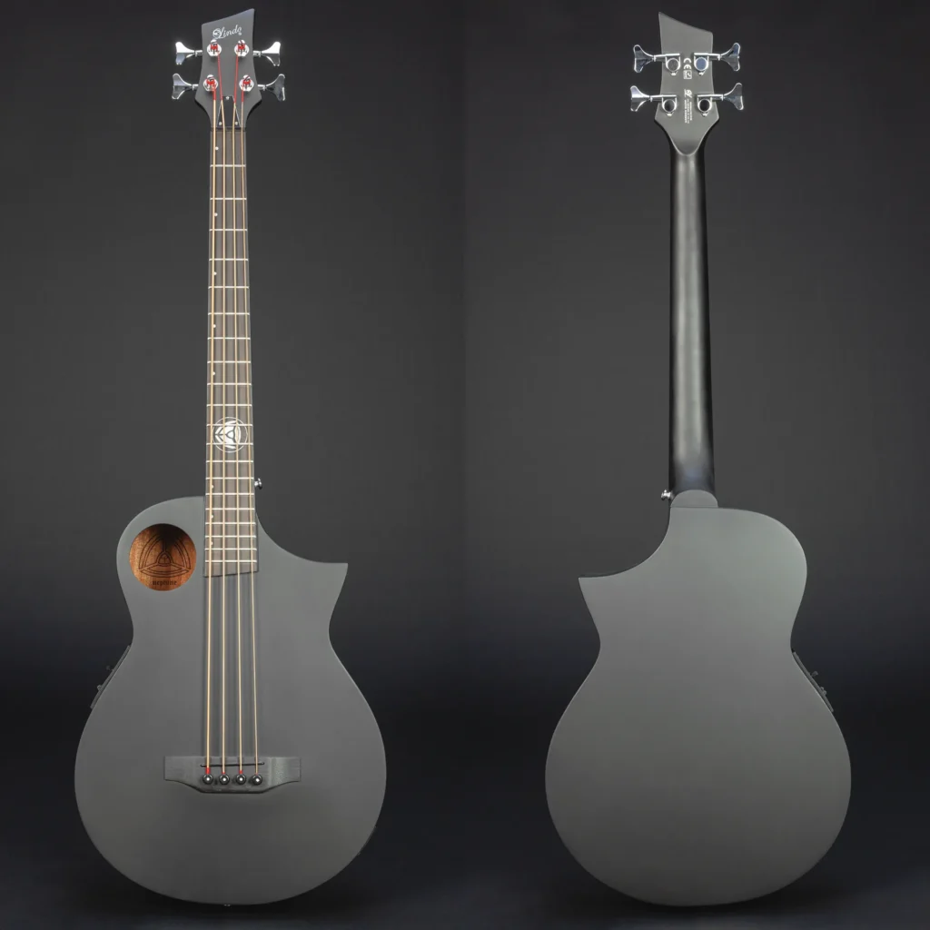 W40_1 Lindo Neptune V2 Short Scale Matte Black Electro Acoustic Bass Guitar